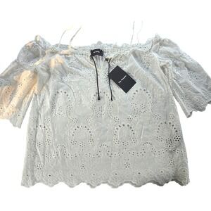 The Kooples White English Embroidery Off Shoulder Blouse Size‎ 3/ US  8 Eyelet